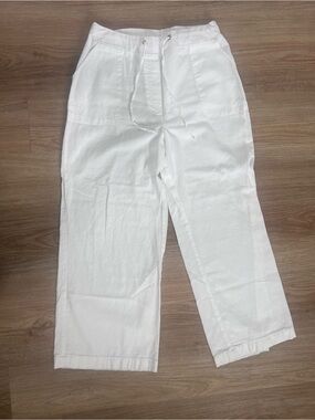 Ci Son White 100% Linen Drawstring Wide Leg Pants Size L⁠